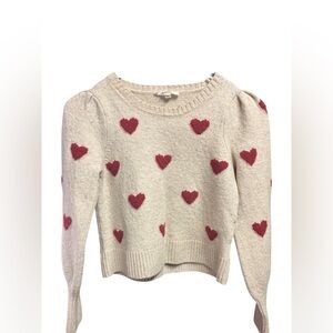 Extra Cozy Splendid Girl’s Cream Sweater with Red Hearts | Size